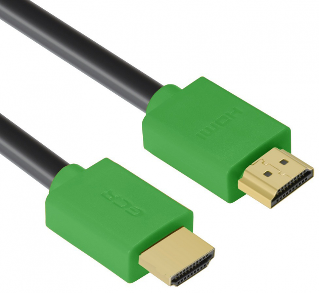 Greenconnect Кабель 0.5m HDMI версия 2.0, HDR 4:2:2, Ultra HD, 4K 60 fps 60Hz/5K*30Hz, 3D, AUDIO, 18.0 Гбит/с, 28/28 AWG, OD7.3mm, тройной экран, черный, зеленые коннекторы, GCR-HM421-0.5m Greenconnect HDMI (m) - HDMI (m) 0.5м