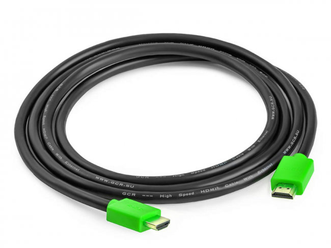 Greenconnect Кабель 0.5m HDMI версия 2.0, HDR 4:2:2, Ultra HD, 4K 60 fps 60Hz/5K*30Hz, 3D, AUDIO, 18.0 Гбит/с, 28/28 AWG, OD7.3mm, тройной экран, черный, зеленые коннекторы, GCR-HM421-0.5m Greenconnect HDMI (m) - HDMI (m) 0.5м