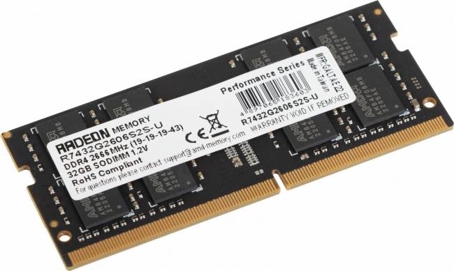 Память DDR4 32Gb 2666MHz AMD R7432G2606S2S-U — для бизнеса и офиса
