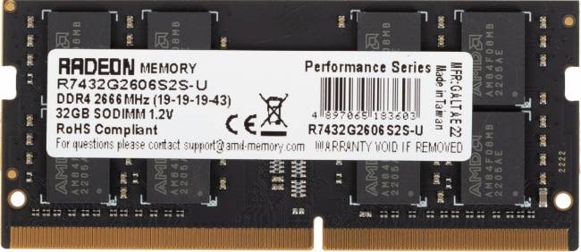 Память DDR4 32Gb 2666MHz AMD R7432G2606S2S-U — для бизнеса и офиса