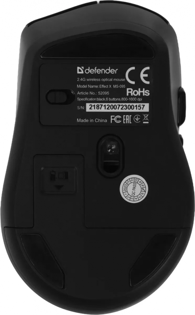 Defender Беспроводная оптическая мышь Effect X MS-095 черный,6D,800-1600dpi,бесшумн Defender 52095 — для бизнеса и офиса