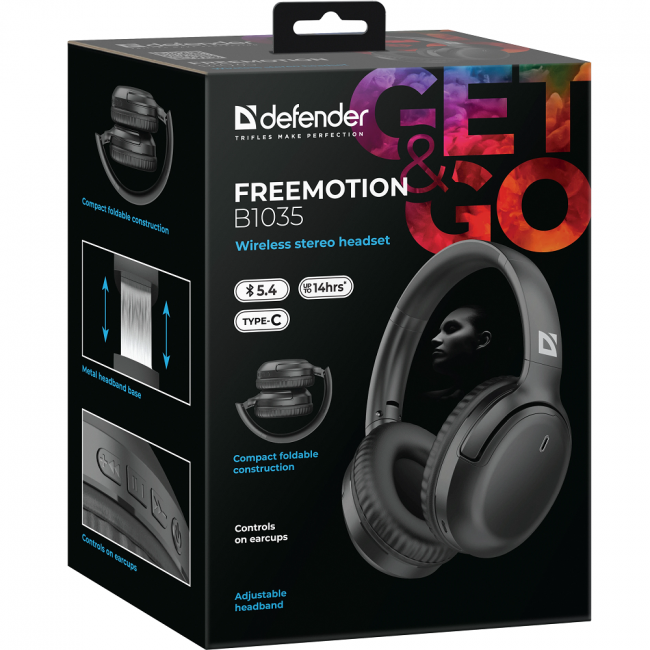 Defender Беспроводная гарнитура FreeMotion B1035 черный, микрофон, Bluetooth Defender 62035 — для бизнеса и офиса