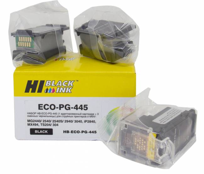 Набор Hi-Black PG-445 (1 адапт. картридж+ 3 сменных чернильницы) для Canon PIXMA MG2440/2540, Black — для бизнеса и офиса