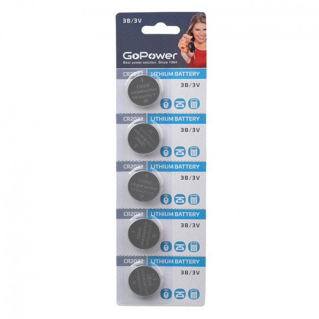 Батарейка GoPower CR2032 BL5 Lithium 3V (5/100/2000) блистер (5 шт.) Батарейка GoPower CR2032 (00-00015603)