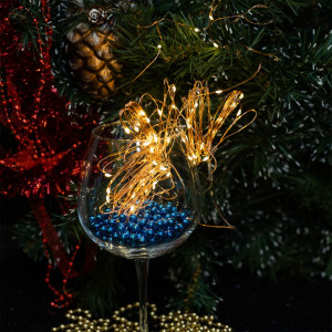 Гирлянда Гирлянда 100LED 3АА, 8 режимов, 10 м, медь, теплый белый