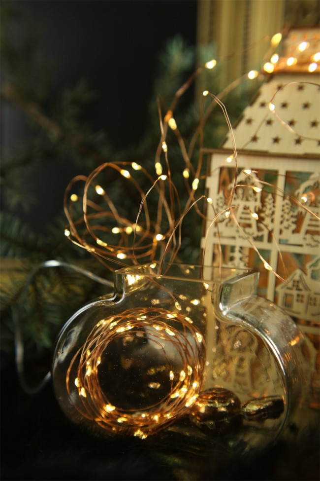 Гирлянда Гирлянда 100LED 3АА, 8 режимов, 10 м, медь, теплый белый