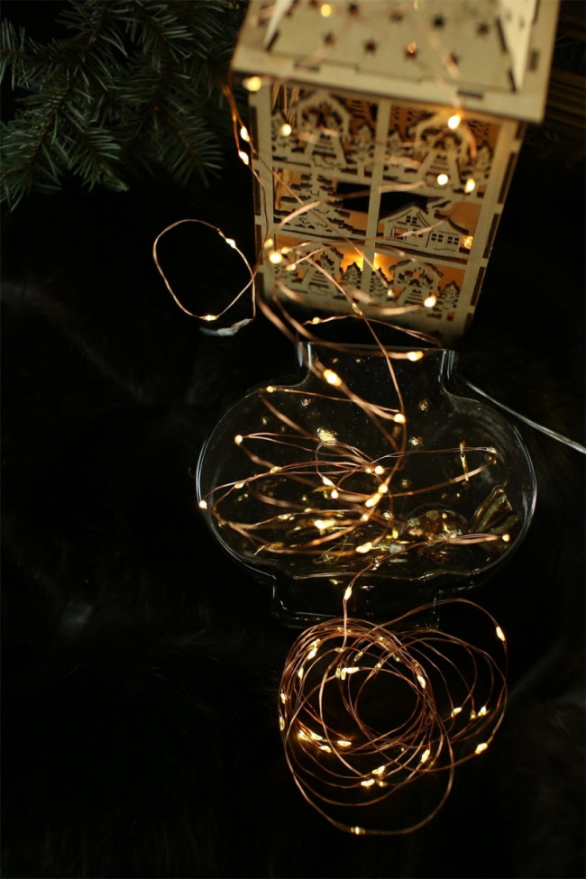 Гирлянда Гирлянда 100LED 3АА, 8 режимов, 10 м, медь, теплый белый