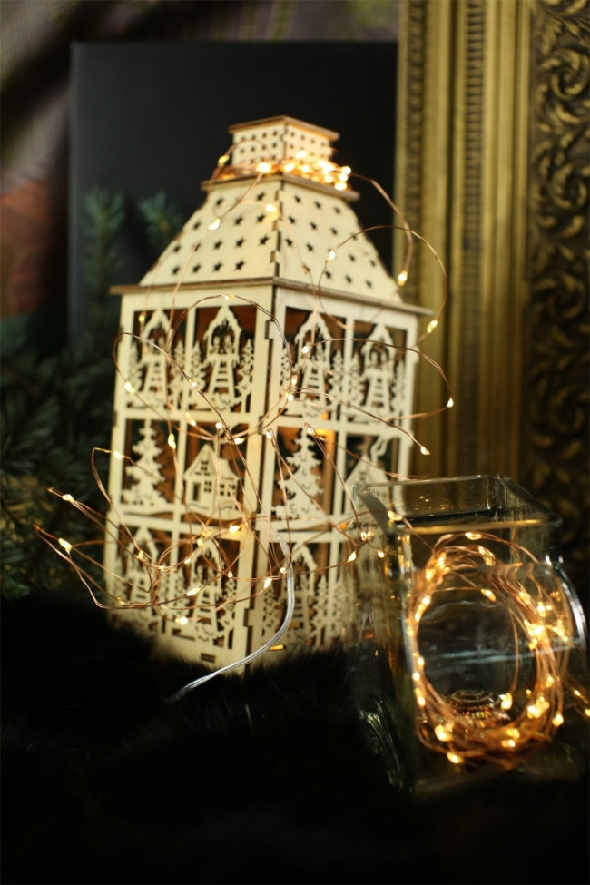 Гирлянда Гирлянда 100LED 3АА, 8 режимов, 10 м, медь, теплый белый