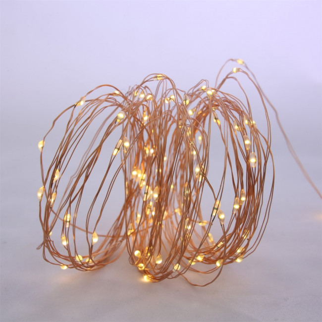 Гирлянда Гирлянда 100LED 3АА, 8 режимов, 10 м, медь, теплый белый