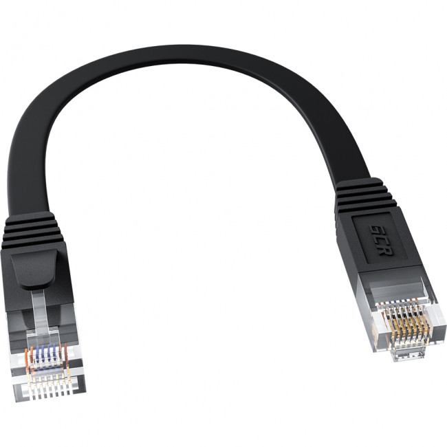 GCR Патч-корд 0.3m PROF плоский прямой кат.7 ethernet, медь, черный, RJ45, T568B, GCR-54145 Greenconnect GCR-54145 кат.7, 0.3 м