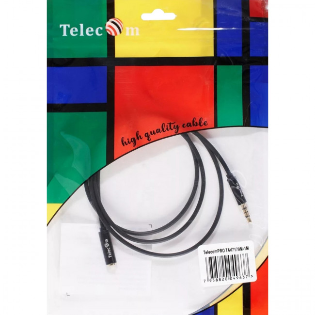 Кабель удлинит 3.5 Jack (M) - 3.5 Jack (F), 1м Telecom PRO <TAV7179M-1M> Кабель-переходник Telecom Jack 3.5 mm M/Jack 3.5 mm F (TAV7179M-1M)