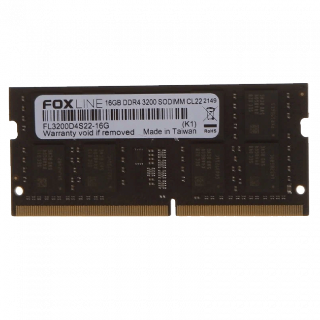 Память оперативная Foxline SODIMM 16GB 3200 DDR4 CL22 (2Gb*8) — для бизнеса и офиса
