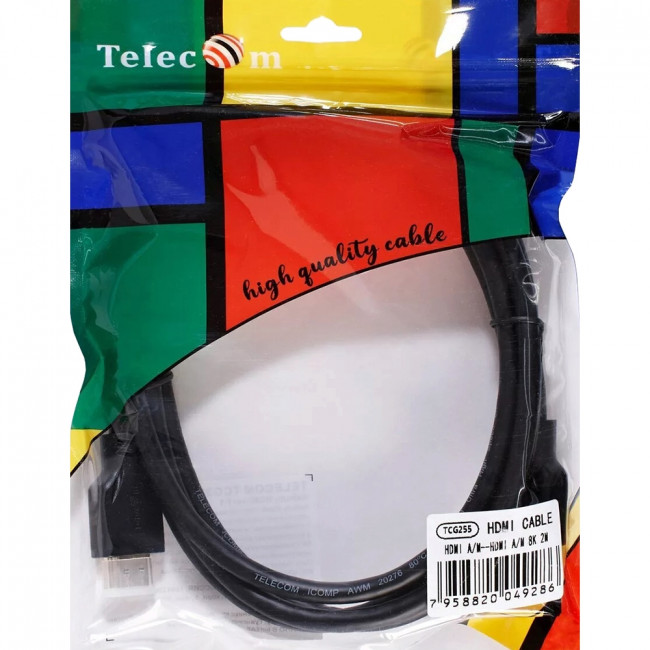 Кабель HDMI 19M/M,ver. 2.1, 8K@60 Hz 2m Telecom <TCG255-2M> Кабель Telecom HDMI (m)/HDMI (m) - 2 м (TCG255-2M)