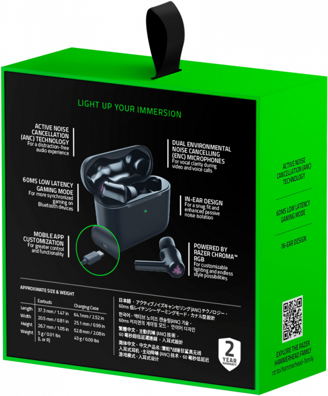 Гарнитура Razer Hammerhead  True Wireless (2021) Razer Hammerhead True Wireless — для бизнеса и офиса