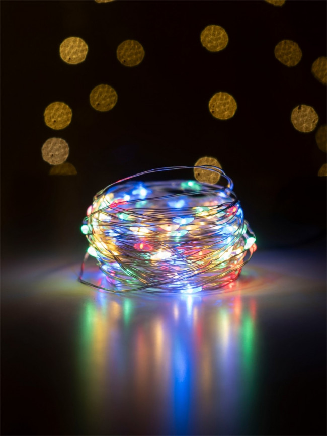 Гирлянда Гирлянда 50LED 3АА, 8 режимов, 10 м, медь, разноцветная