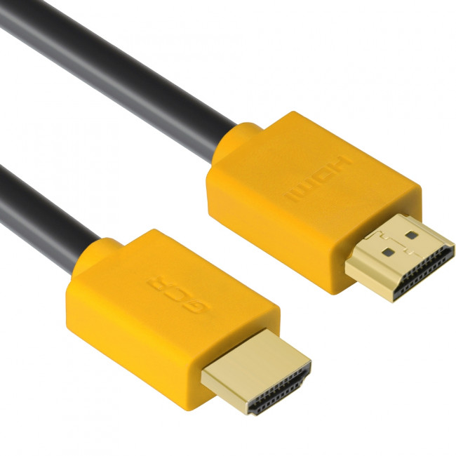 GCR Кабель 3.0m HDMI версия 1.4, черный, желтые коннекторы, OD7.3mm, 30/30 AWG, позолоченные контакты, Ethernet 10.2 Гбит/с, 3D, 4K GCR-HM440-3.0m, экран Greenconnect GCR-HM440-3.0m