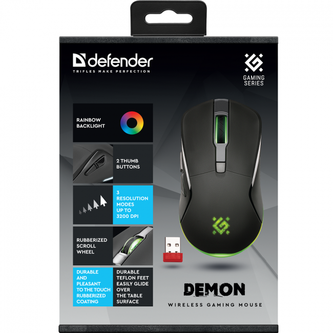 Defender Беспроводная игровая мышь Demon GM-534 черный,6кн,2.4G,3200dpi,500мАч Defender 52534 — для бизнеса и офиса
