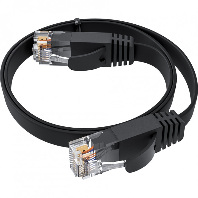GCR Патч-корд 2.0m PROF плоский прямой кат.7 ethernet, медь, черный, RJ45, T568B, GCR-53176 Greenconnect GCR-53176 кат.7, 2 м