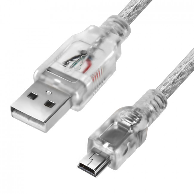 Greenconnect Кабель PROF 1.8m USB 2.0, AM/mini 5P, прозрачный, ферритовые кольца, 28/24 AWG, экран, армированный, морозостойкий, GCR-UM1M5P-BD2S-1.8m Greenconnect USB 2.0 Type-AM - miniUSB 1.8м — для бизнеса и офиса
