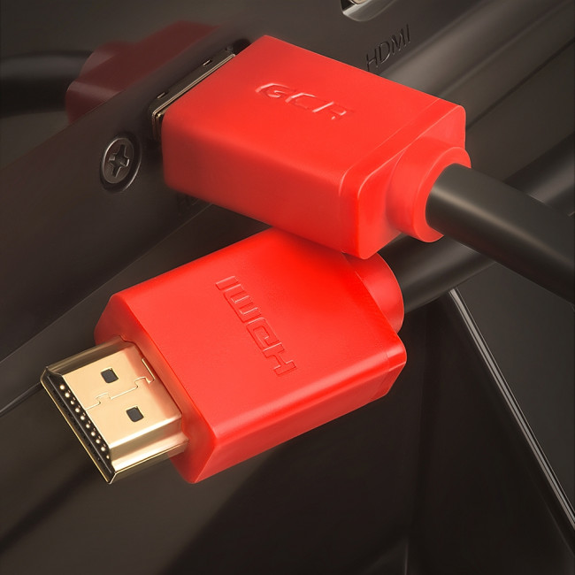 GCR Кабель 1.5m HDMI версия 1.4, черный, красные коннекторы, OD7.3mm, 30/30 AWG, позолоченные контакты, Ethernet 10.2 Гбит/с, 3D, 4K GCR-HM450-1.5m, экран Greenconnect GCR-HM450-1.5m