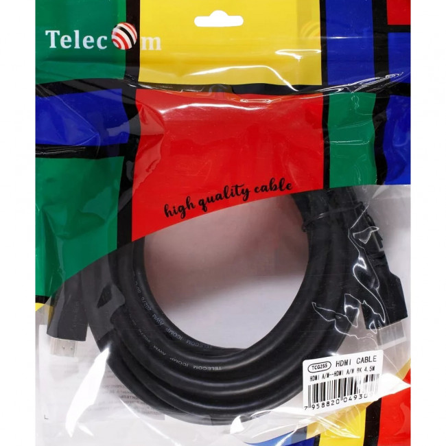 Кабель HDMI 19M/M,ver. 2.1, 8K@60 Hz 4.5m Telecom <TCG255-4.5M> Кабель Telecom HDMI (m)/HDMI (m) - 4.5 м (TCG255-4.5M) — для бизнеса и офиса