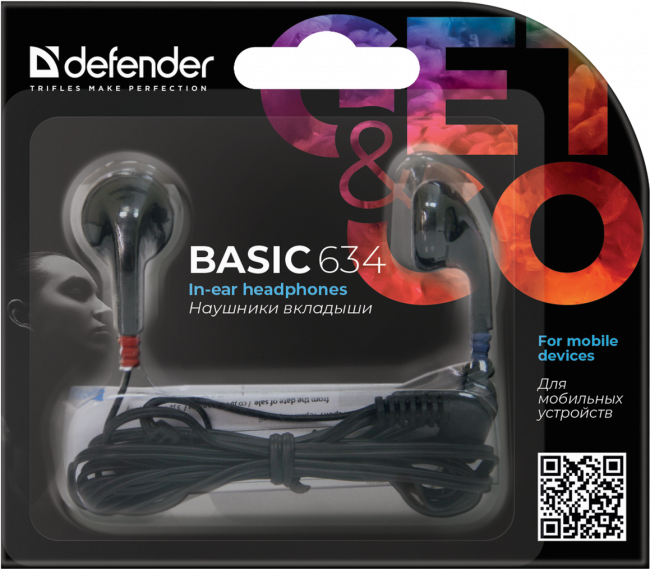 Defender #1 Наушники вкладыши Basic 634 черный Defender Basic 634
