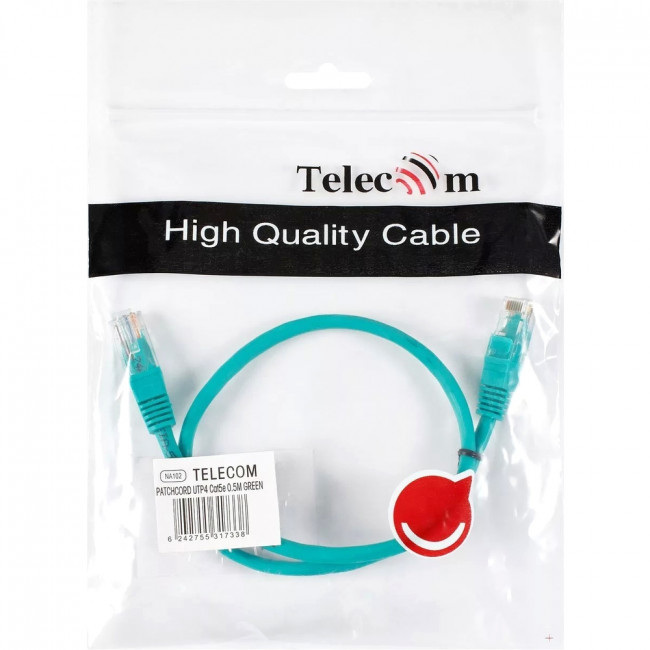 Патчкорд литой "Telecom" UTP кат.5е 0,5м зеленый VCOM NA102-G-0.5M