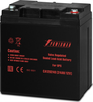 Батарея POWERMAN Battery CA12240, напряжение 12В, емкость 24Ач, макс. ток разряда 360А, макс. ток заряда 7.2А, свинцово-кислотная типа AGM, тип клемм M1, Д/Ш/В 166/126/174, 8.4 кг. Powerman CA12240/UPS
