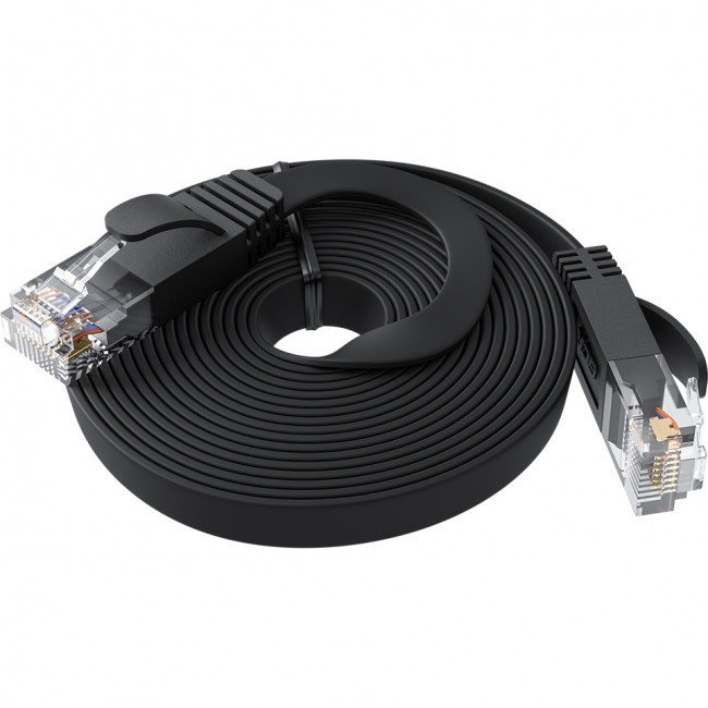 GCR Патч-корд 7.5m PROF плоский прямой кат.7 ethernet, медь, черный, RJ45, T568B, GCR-53179 Greenconnect GCR-53179 кат.7, 7.5 м