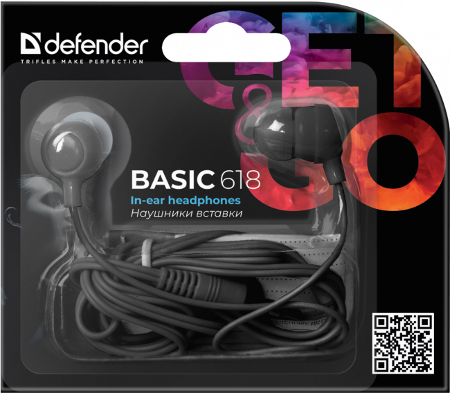 Defender #1 Наушники вставки Basic 618 черный Defender Basic 618