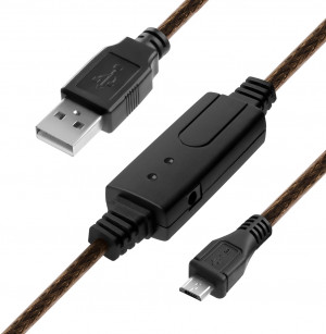 Greenconnect Кабель активный USB 2.0 10.0m Premium GCR-UA2MCB11-BD2S-10.0m, AM / microB 5pin, 28/24 AWG  экран, армированный, морозостойкий, с усилителем и разъёмом для доп.питания, черно-прозрачный Greenconnect  USB 2.0 Type-AM - microUSB 2.0 (m) 10м