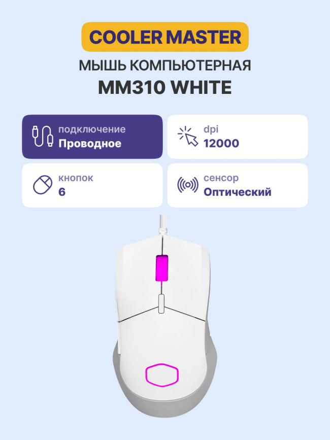 Манипулятор типа мышь Cooler Master MM-310-WWOL1 — для бизнеса и офиса Манипулятор типа мышь Cooler Master MM-310-WWOL1 — для бизнеса и офиса
