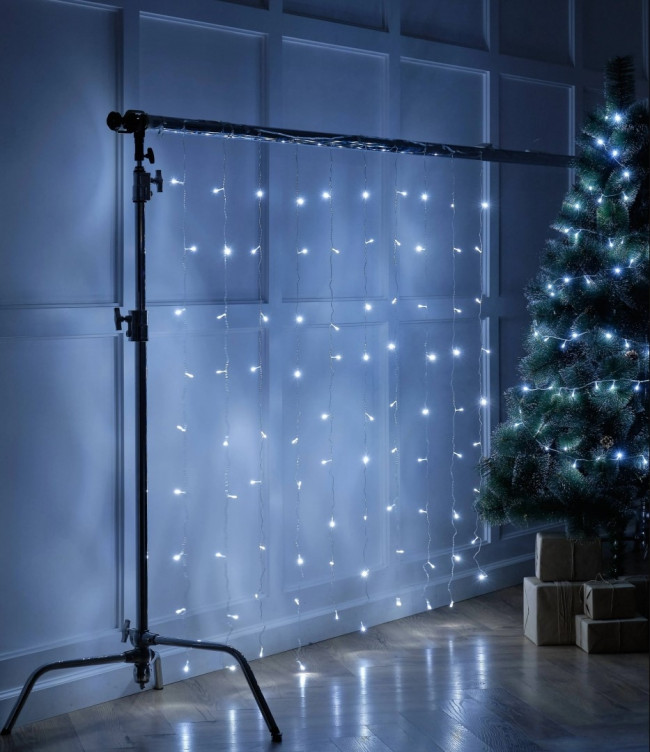 Гирлянда Гирлянда 144LED 220V, 8 режимов, 1,5х1,5м, занавес, холодный белый
