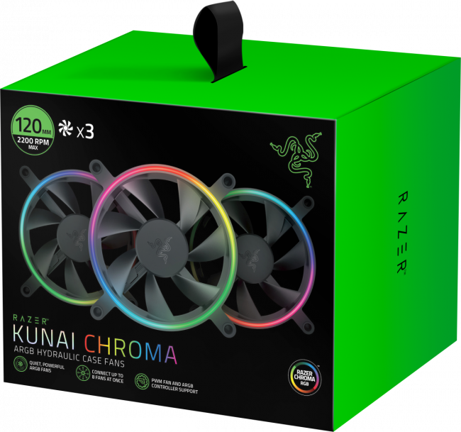 Кулер Razer Kunai Chroma RGB 120MM LED PWM Performance Fan - 3 Fans - FRML Packaging Razer Kunai Chroma - 120mm - 3 Fans — для бизнеса и офиса