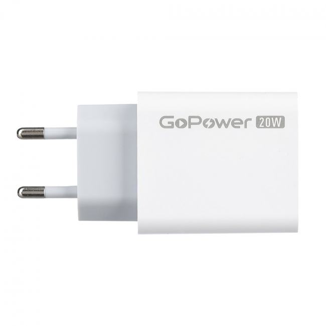 Сетевое З/У Сетевое З/У GoPower GPQC08 1USB+1Type-C 20W QC3.0 белый — для бизнеса и офиса
