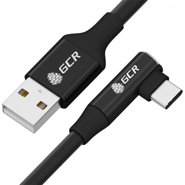 GCR Кабель PREMIUM 0.7m TypeC угловой, черный, AL case черный, 28/24 AWG Кабель Greenconnect 0.7 м (GCR-53435) — для бизнеса и офиса
