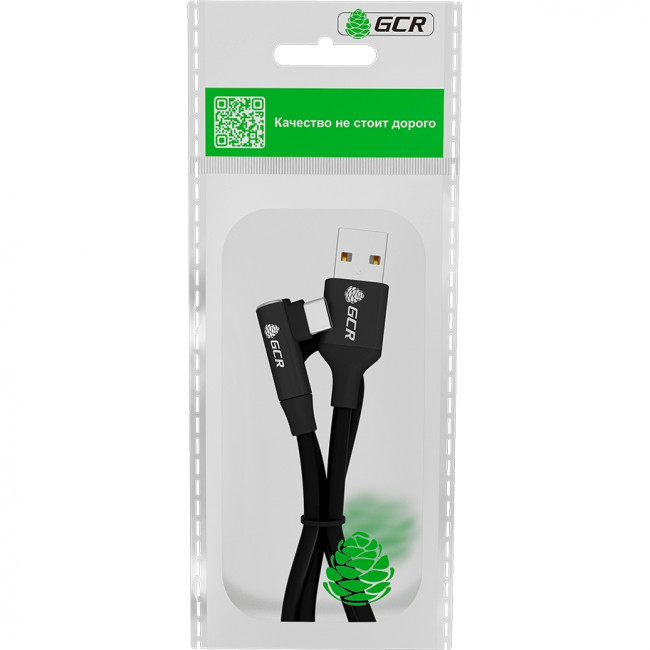 GCR Кабель PREMIUM 0.7m TypeC угловой, черный, AL case черный, 28/24 AWG Кабель Greenconnect 0.7 м (GCR-53435) — для бизнеса и офиса