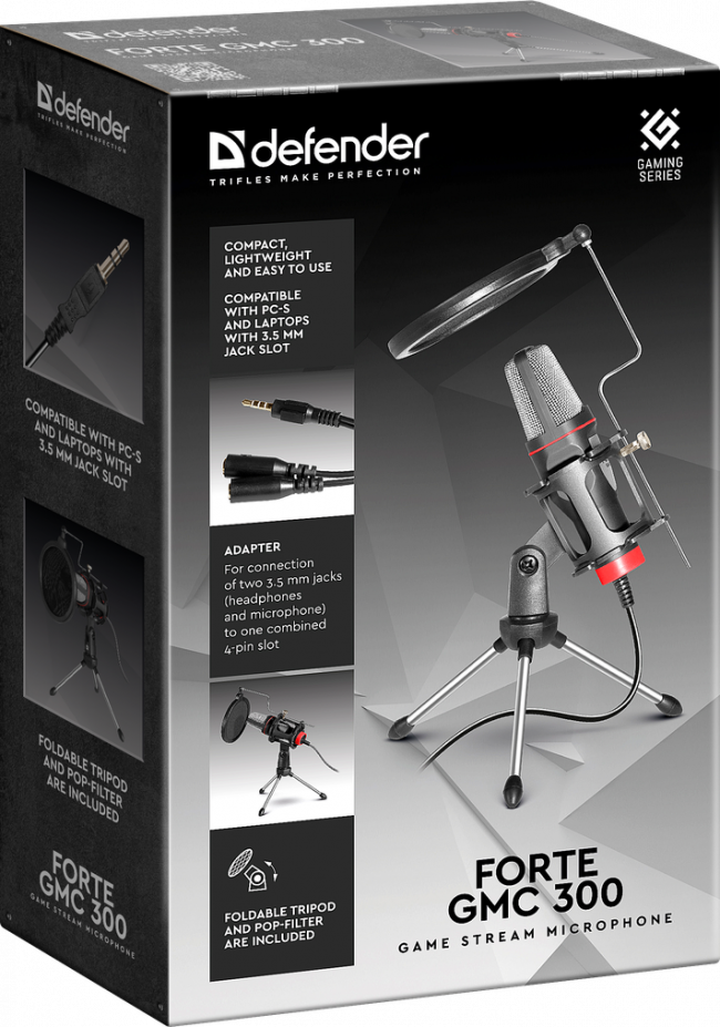 Defender Игровой стрим микрофон Forte GMC 300 3,5 мм, провод 1.5 м Defender Forte GMC 300 — для бизнеса и офиса