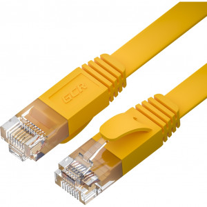 GCR Патч-корд PROF плоский прямой 7.5m, UTP медь кат.6, желтый, 30 AWG, ethernet high speed 10 Гбит/с, RJ45, T568B, GCR-52831 Greenconnect GCR-52831