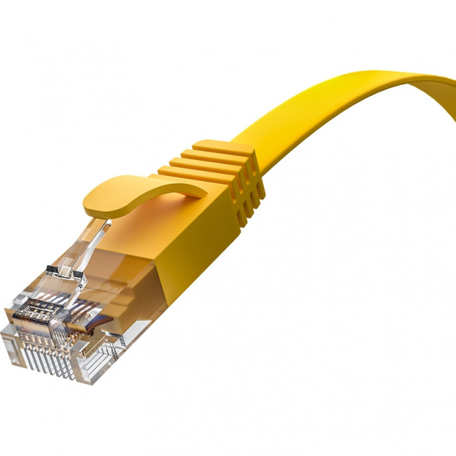 GCR Патч-корд PROF плоский прямой 7.5m, UTP медь кат.6, желтый, 30 AWG, ethernet high speed 10 Гбит/с, RJ45, T568B, GCR-52831 Greenconnect GCR-52831 — для бизнеса и офиса