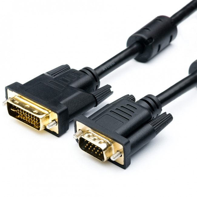 Кабель VGA <=> DVI-I 1.8 m (DVI-I Dual link, черный) ATcom VGA - DVI-I 1.8 м — для бизнеса и офиса