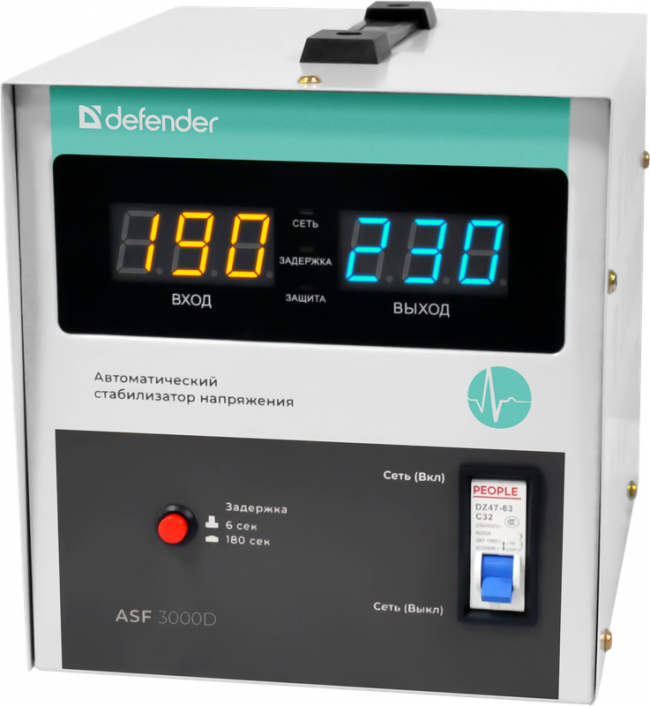 Стабилизатор напряжения ASF 3000D напольный 1800Вт метал корпус, терминал Defender ASF 3000D (99038) — для бизнеса и офиса