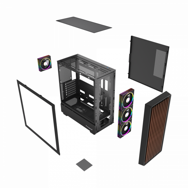 Корпус без блока питания HSPD F760-TGBK-ARGB — для бизнеса и офиса