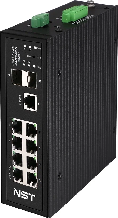 Промышленный управляемый (L2+) HiPoE коммутатор Gigabit Ethernet NST NS-SW-8G2G-PL/IM