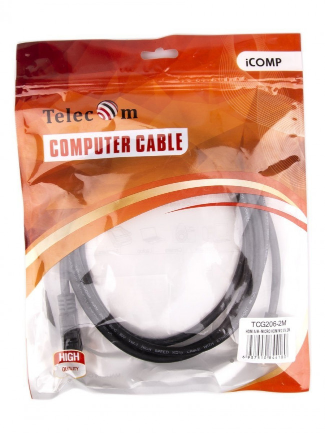 Кабель HDMI-19M --- MicroHDMI-19M ver 2.0+3D/Ethernet,2m Telecom <TCG206-2M> Telecom HDMI (m) - micro-HDMI (m) 2м — для бизнеса и офиса