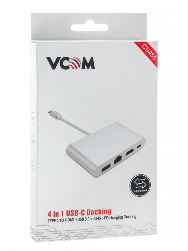 Кабель-адаптер USB3.1 Type-CM-->HDMI+USB3.0+RJ45+PD charging  VCOM <CU455> VCOM CU455