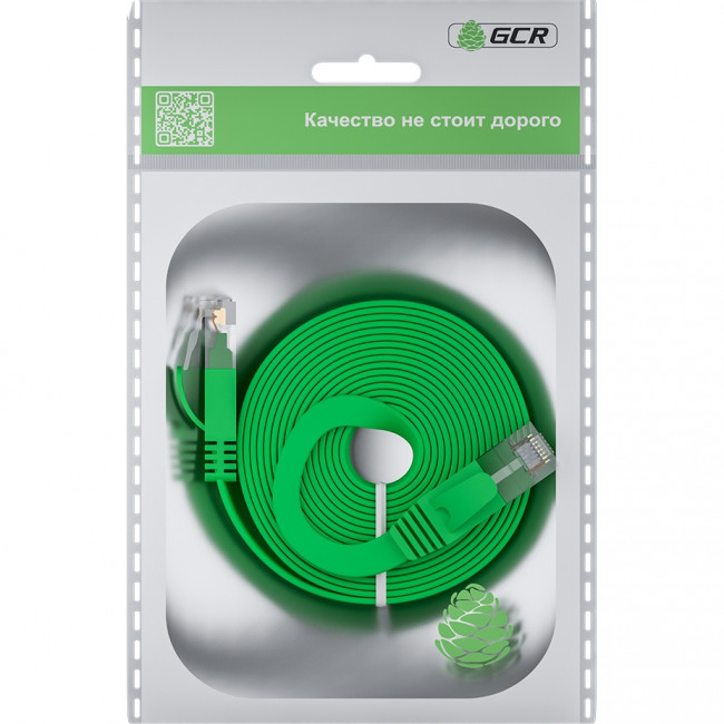 GCR Патч-корд PROF плоский прямой 7.5m, UTP медь кат.6, зеленый, 30 AWG, ethernet high speed 10 Гбит/с, RJ45, T568B, GCR-52844 Greenconnect GCR-52844 — для бизнеса и офиса