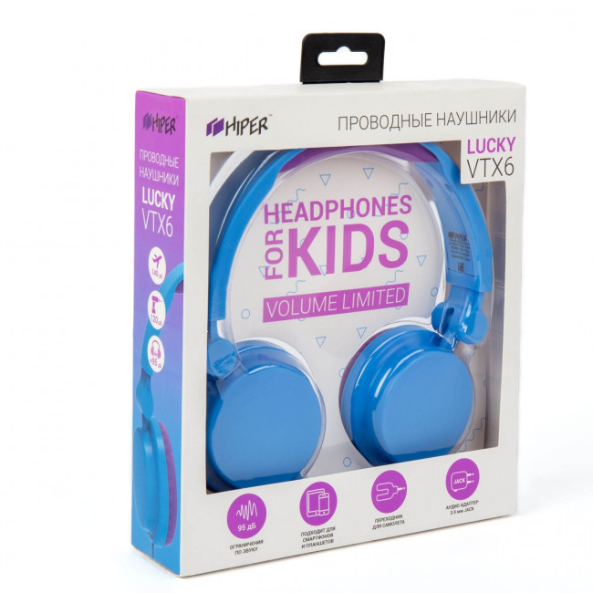 Наушники детские Hiper LUCKY Purple, фиолетовые-синие (HTW-VTX6) Hiper HTW-VTX6 — для бизнеса и офиса