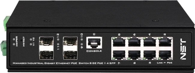 Промышленный управляемый (L2+) HiPoE коммутатор Gigabit Ethernet NST NS-SW-8G4G-PL/IM