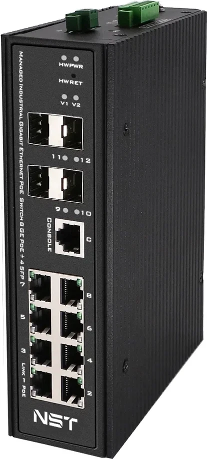 Промышленный управляемый (L2+) HiPoE коммутатор Gigabit Ethernet NST NS-SW-8G4G-PL/IM